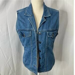 St. Johns Bay Women's Blue Denim Button-Up Cotton Jean Vest Size s